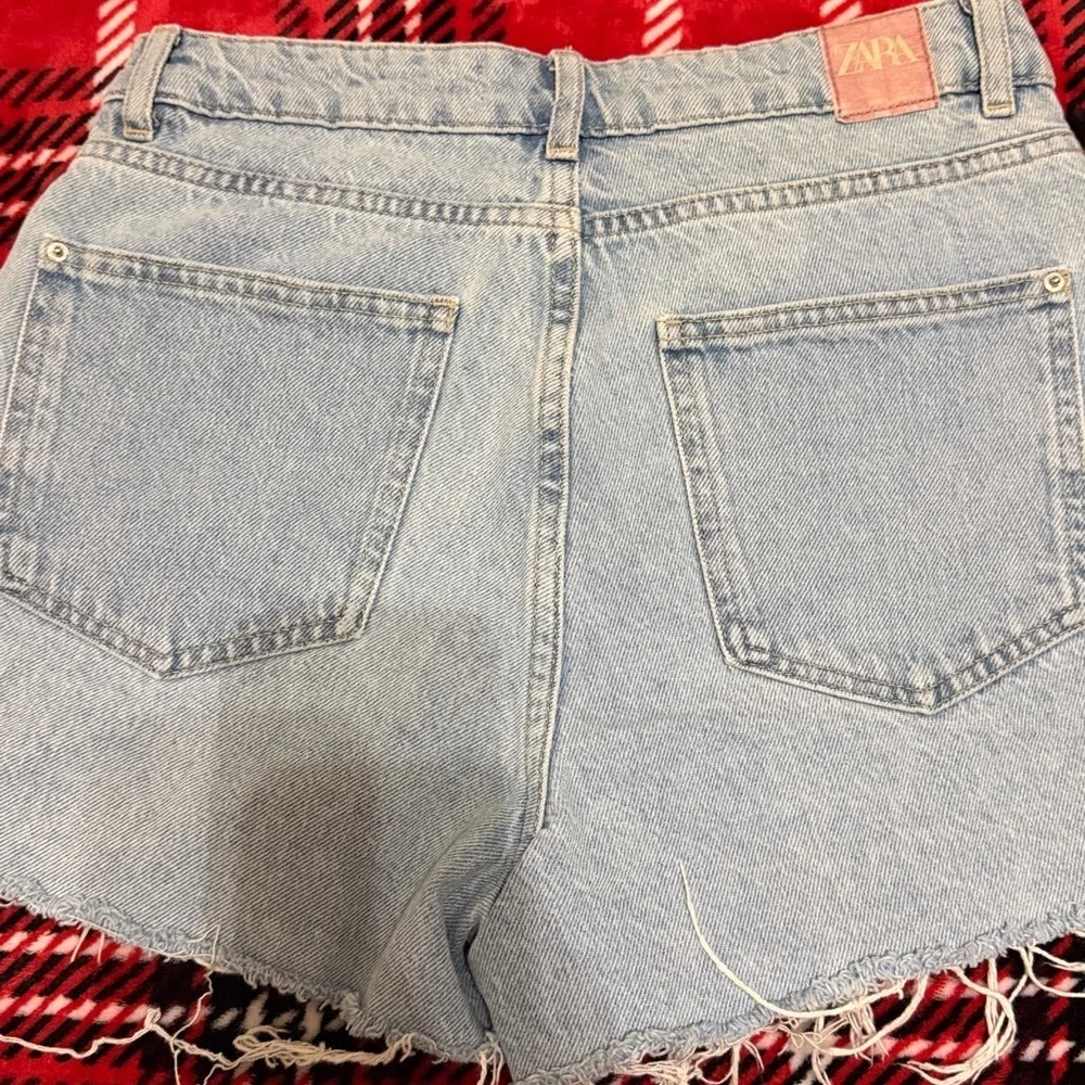 Zara Light Blue Frayed Denim Shorts